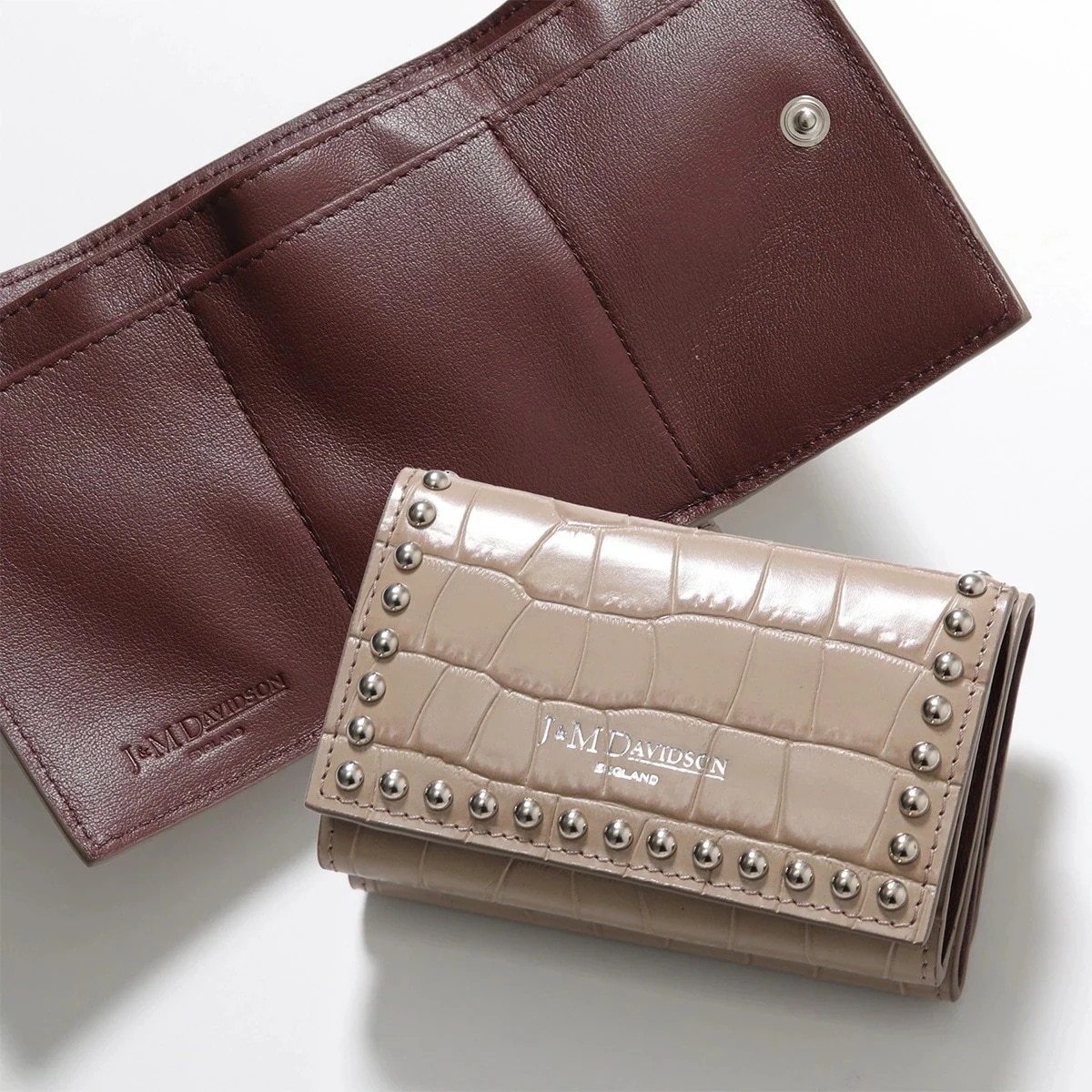 J&M DAVIDSON 三つ折り財布 BICOLOUR FOLD WALLET WITH STUDS SFLW-1BC-ECXX レディース レザー クロコ型押し スタッズ ミニ財布 951S/WA