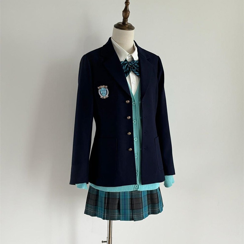 スーツジャケットカーディガンベースシャツプリーツスカート（4点セット）がセットになった春秋用女子高生風JK制服セットです