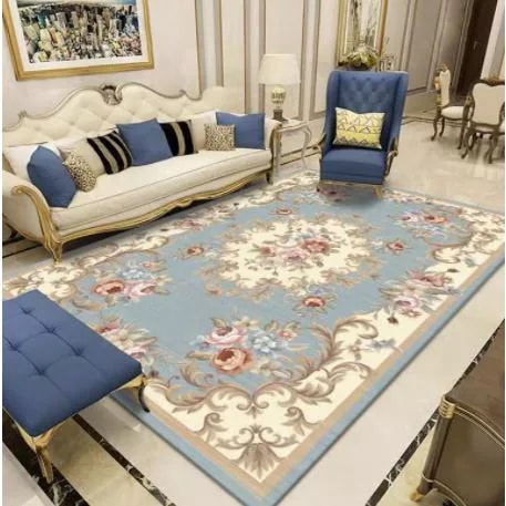 【韓国ins大人気】快速出荷即納 カーペット 洋 ラグ マット ラグマット ベルギー 絨毯 じゅうたん おしゃれ レトロ クラッシック スタイリッシュ 厚手 四角 長方形 青 水色 ブルー