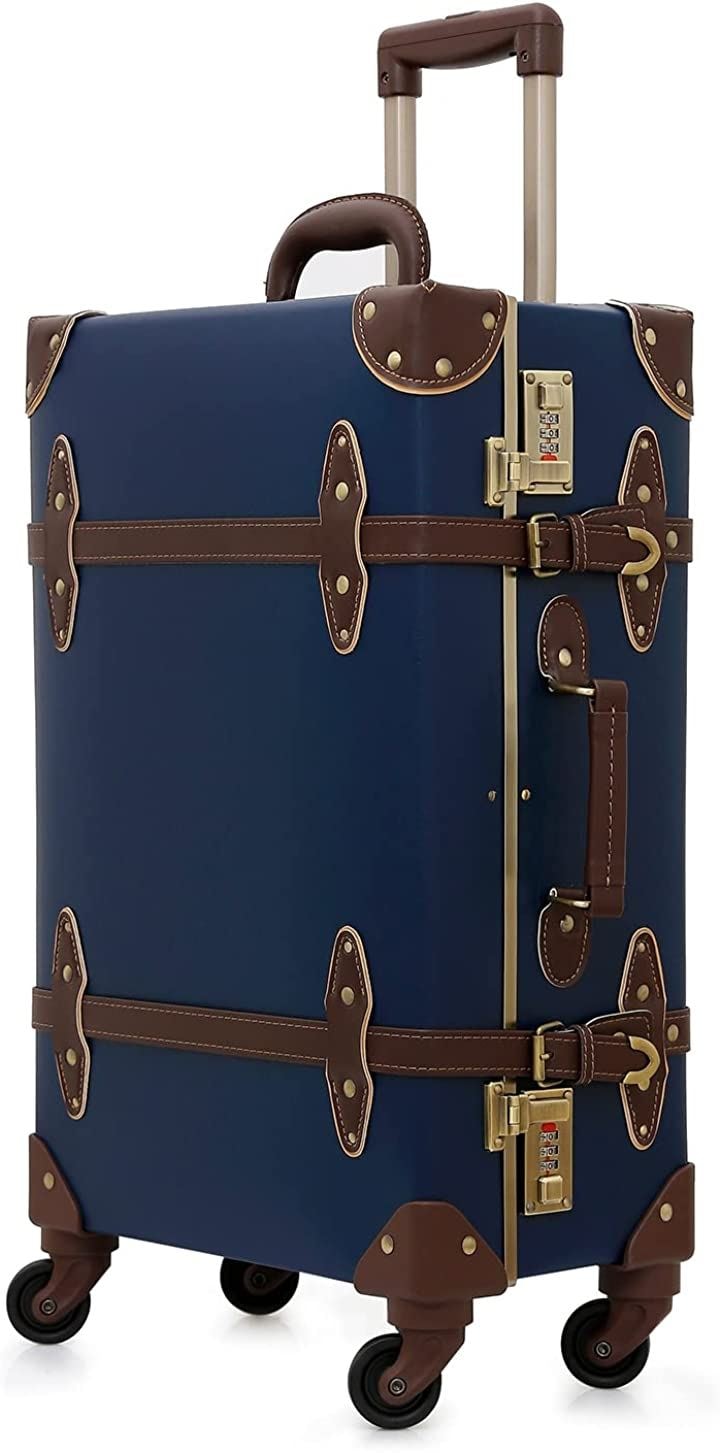 トランクケース キャリーバッグ 革 手作り 復古主義 レトロ おしゃれ かわいい 超軽量 旅行 出張 大容量 静音四輪 Lサイズ 24 49L( ロイヤルブルー, Lサイズ(24))