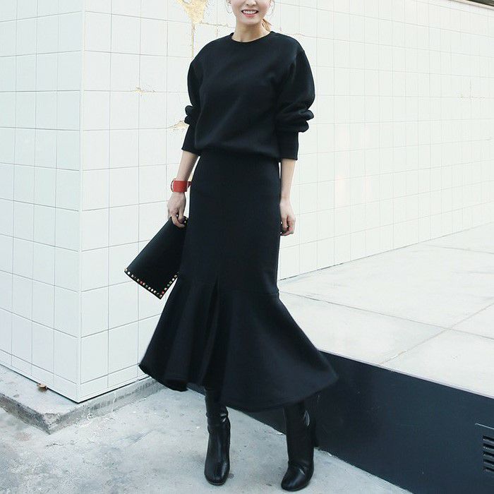 年 秋冬 新作 2color セットアップ スウェット ＋ マーメイド ミディ丈 スカート