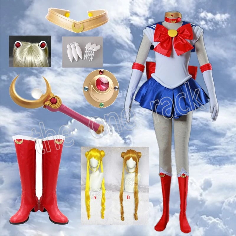 美少女戦士セーラームーン風 子供用大人用 月野うさぎ セーラーコスプレ衣装 ウィ ッグcos靴頭飾り