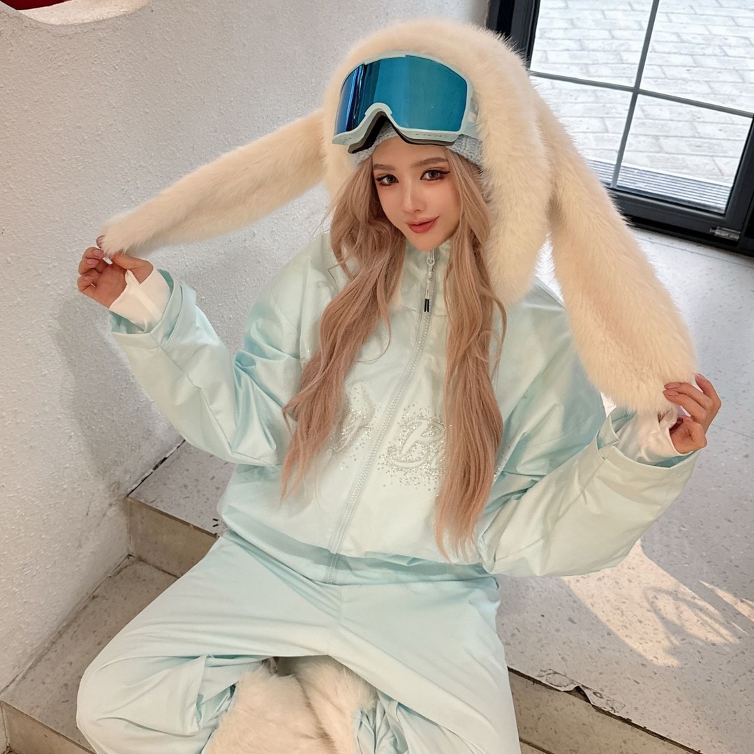 スノーボードウェア 2026 ピンク ブルー イエロー 上下セット かわいい ウサギの耳 ドリルデザイン レディース 防水20000mm スキーウェア スノボウェア ジャケット アウター ロングパンツレディースウェア