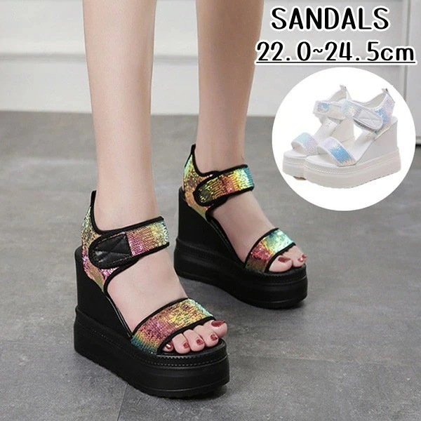 ウエッジソール サンダル レディース ストラップサンダル スポーツサンダル 厚底 オープントゥ 夏 母の日 プレゼント 疲れにくい ウエッジサンダル 大きいサイズ キラキラ おしゃれ ウェッジ ホワイ
