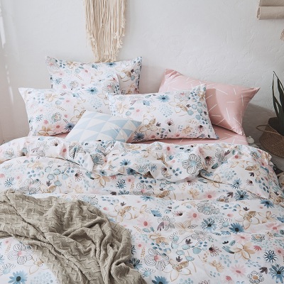 SD/Dふんわり くすみカラー マルチフラワープリント コットン ベッドカバー 4点セット