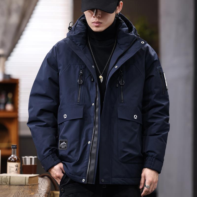 秋冬 コーデ メンズ 服 シンプル ファッション オシャレ 大人 かっこいい 大きいサイズ ストリート 紳士服 90 グレー ダック ダウン ジャケット ビッグ ポケット アウトドア 暖かい