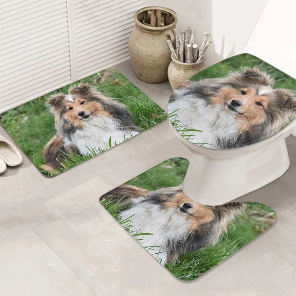 3ピースバスラグセット dog-bitc-dog-portrait お手入れが簡単 ノンスリップ 耐久性
