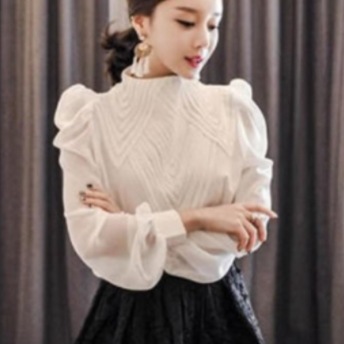 シフォンブラウス トップス シャツ クラシック ブラック 黒 ホワイト 白 レギュラー丈 袖あり