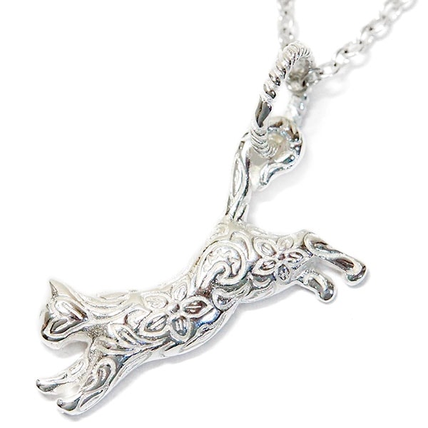 猫 キャット 花 フラワー 桜 和柄 和風 ホワイト仕上げ レディース ペンダント ネックレス 5,280円