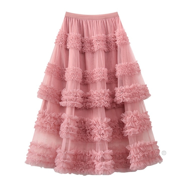 ボトムス スカート ロングスカート フレアスカート ウエストゴム フリル レース シースルー かわいい 大人可愛い きれいめ シンプル 上品 おしゃれ かっこいい カジュアル こなれ感 個性的 主役級