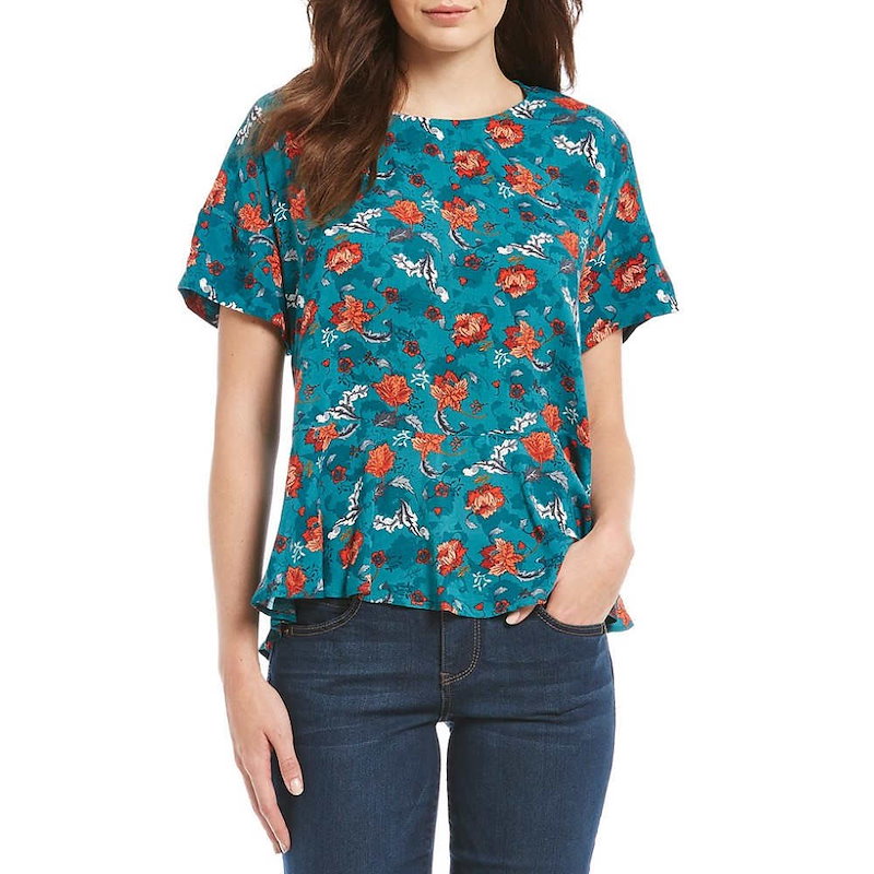 デモクラシー レディース トップス ブラウス・シャツ【Democracy Drop Shoulder Crew-Neck Floral Print Top】Midnight Teal デモクラシー レディース トップス ブラウス・シャツ【Democracy Drop Shoulder Crew-Neck Floral Print Top】Midnight Teal
