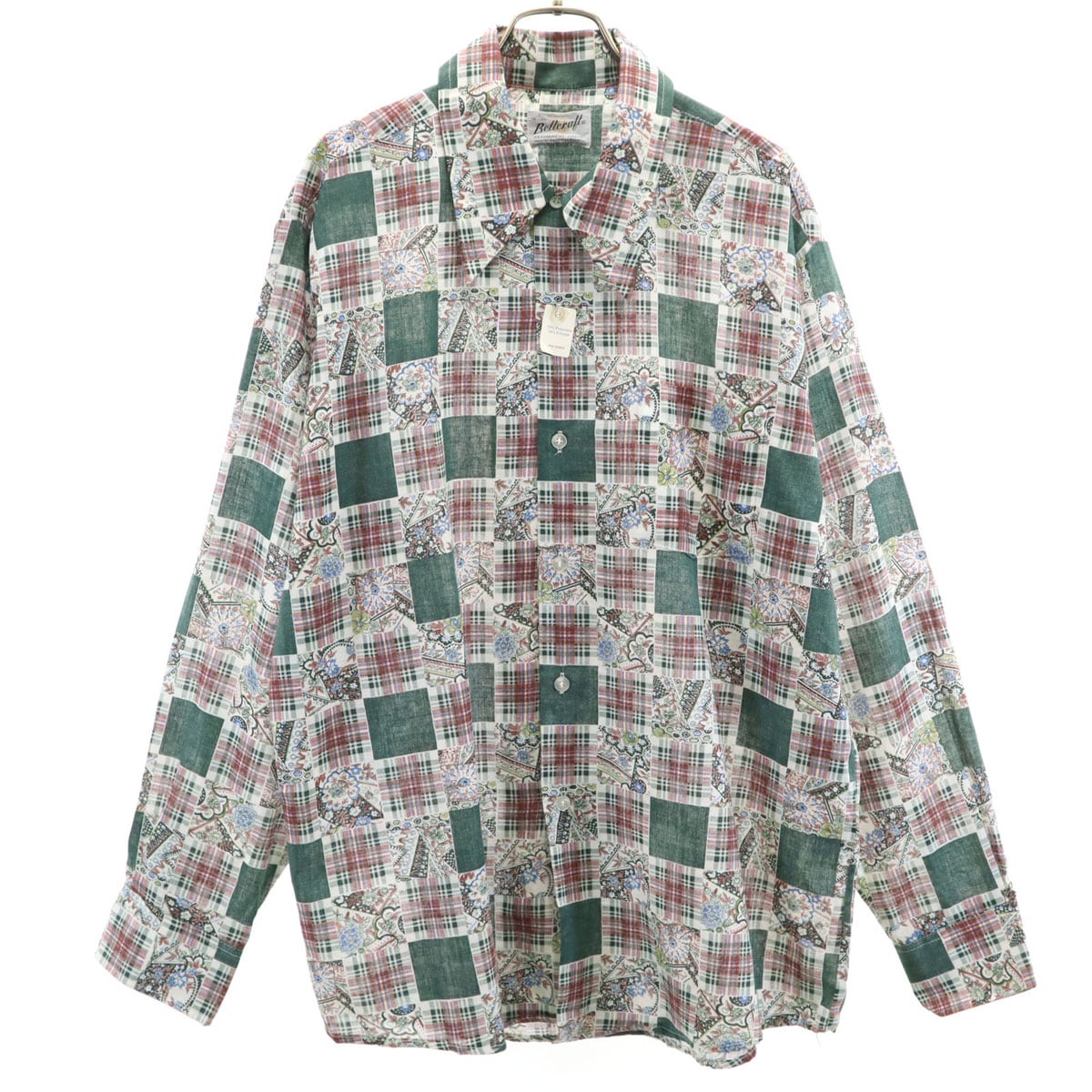 Bellcralt 70s ヴィンテージ チェック柄 長袖 シャツ L ホワイト デッドストック メンズ 古着