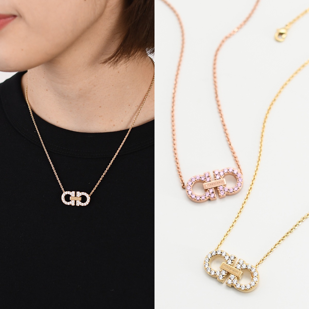 アクセサリー ペンダント ダブル・ガンチーニ Gancini クリスタル ネックレス 760875 レディース ゴールド ピンク 真鍮 プレゼント