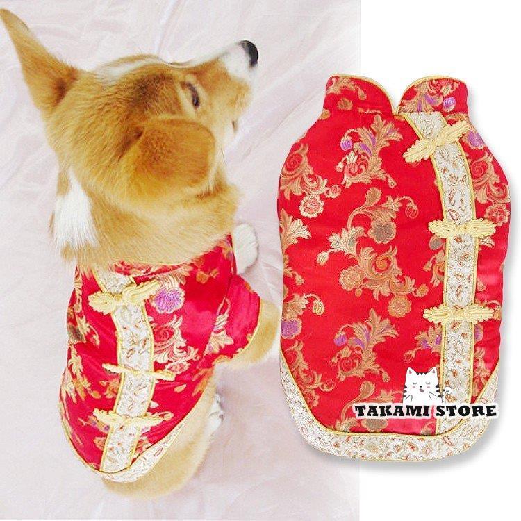 【即納】【中型大型犬】ペット服　チャイナドレス　ベスト　ドッグウェア　犬服　パーティー用　クリスマス　コスチューム　サンタ　コスプレ