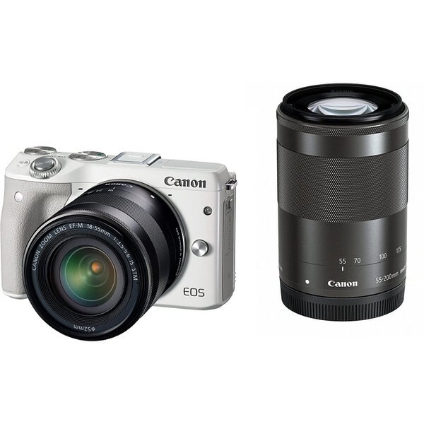 【中古】キヤノン Canon EOS M3 ダブルズームキット ホワイト EF-M18-55mm F3.5-5.6 IS STM EF-M55-200mm F4.5-6.3 IS STM 付属 EO