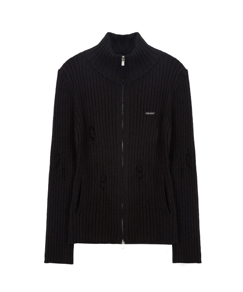 【ILLIGO】 PUNCHING DAMAGE KNIT ZIP-UP BLACK 正規品