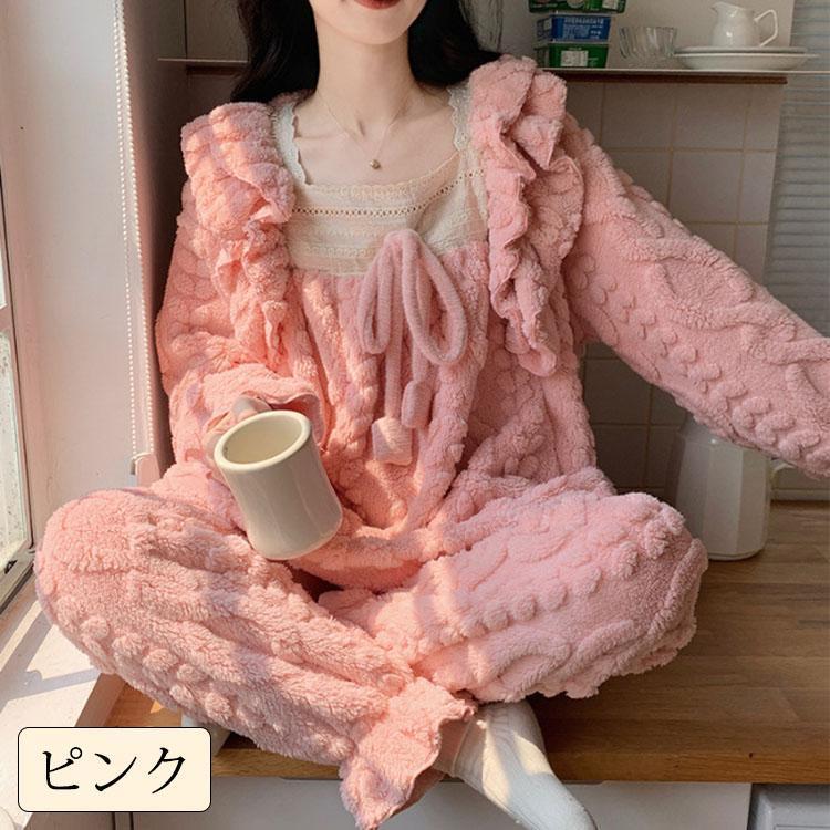 パジャマ ルームウェア レディー ス おしゃれ厚手 裏起毛 女性用 寝巻き 部屋着 柔らかい 防寒 暖かい 秋冬 大きいサイズ プリンセス風 全6色