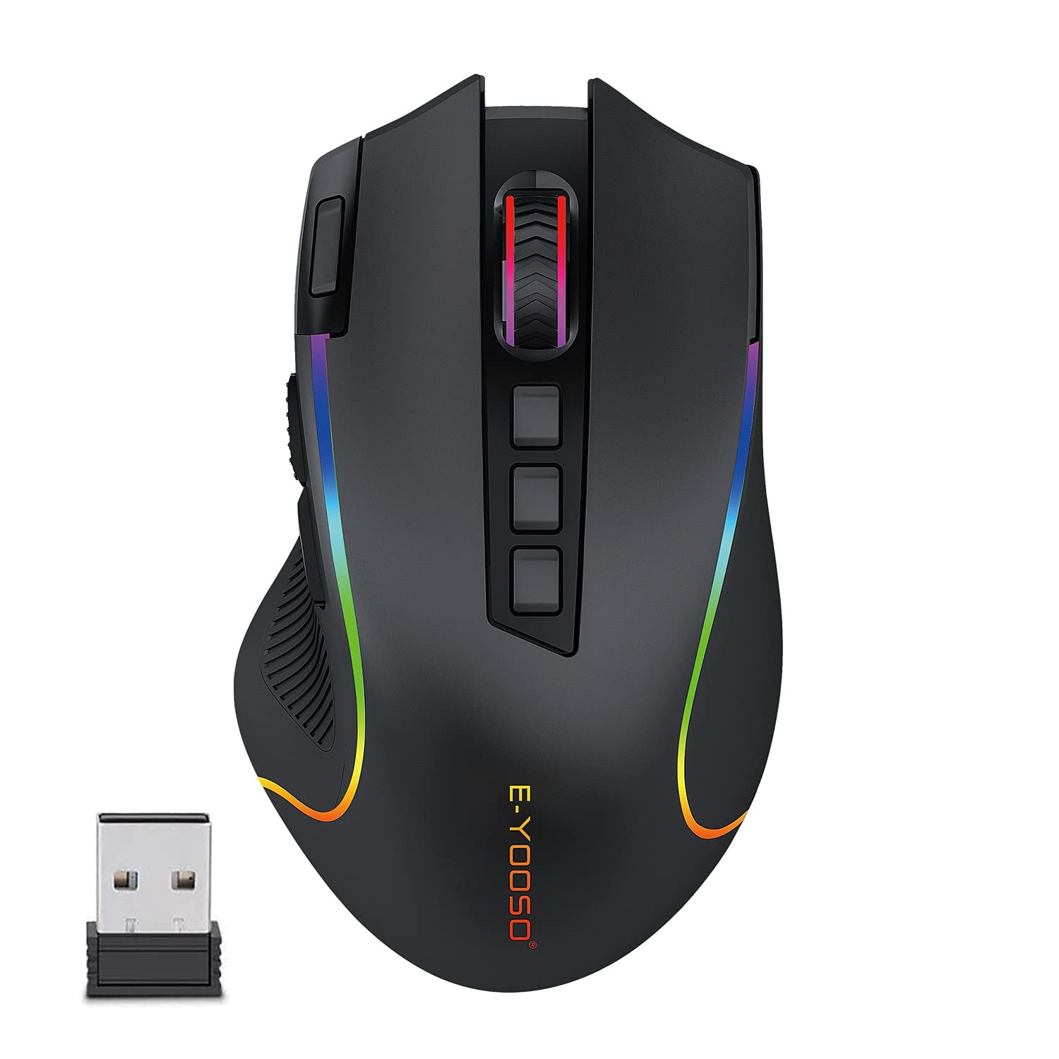 e元素2.4Gワイヤレスゲーミングマウス RGBバックライト付き 9つプログラム可能なボタン マクロ記録サイドボタン付き DPI調整可能 無線と有線の両対応マウス プロゲーマー用マウス