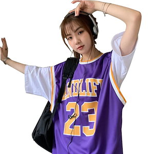 港風バスケットボールユニフォーム偽物2枚組半袖Tシャツ女性ゆったり韓国版ins潮アメリカンストリート