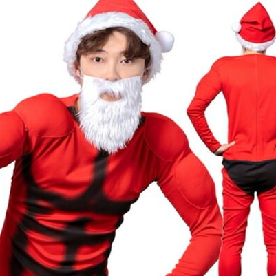 マッスルサンタ　　[サンタ コスプレ 筋肉シャツ ムキムキ かっこいい サンタ コスチューム なりきり クリスマス 衣装 モノマネ パーティー 仮装 イベント]【_909613】