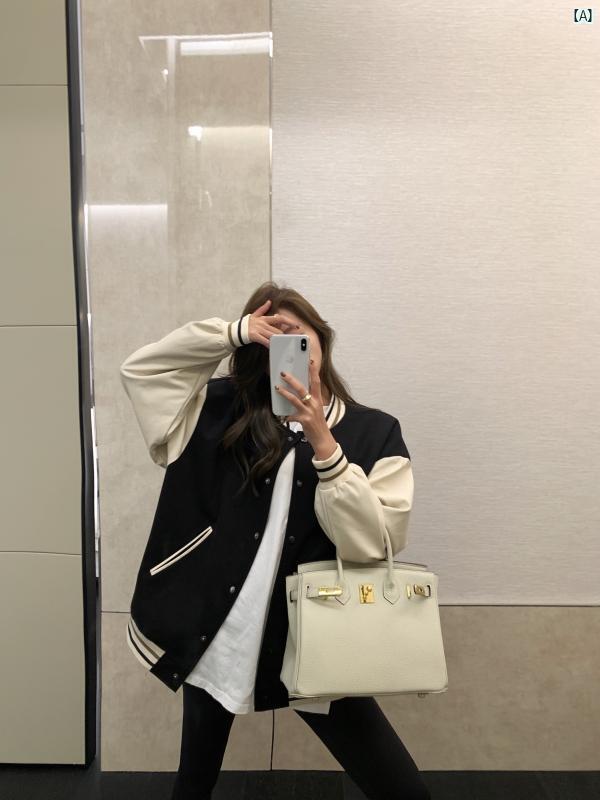 レディース　ファッション　レディースファッション　海外風　おしゃれ　韓国　　 アメリカン レトロ 野球 ユニフォーム ジャケット ウール スプライシング 春秋 トップス レディース 9,644円