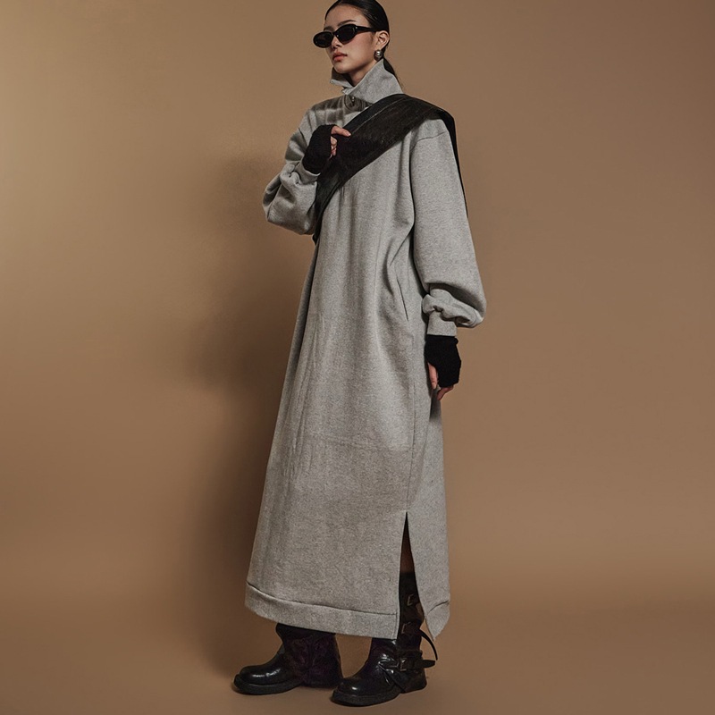 D5111 タートルネック 起毛 ジップアップ ワンピース