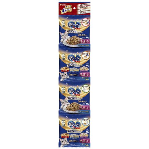 銀のスプーン キャットフード ドライ 贅沢素材バラエティ 毛玉ケア まぐろ・かつお・白身魚味 40G×4連×30個 国産 ユニチャーム