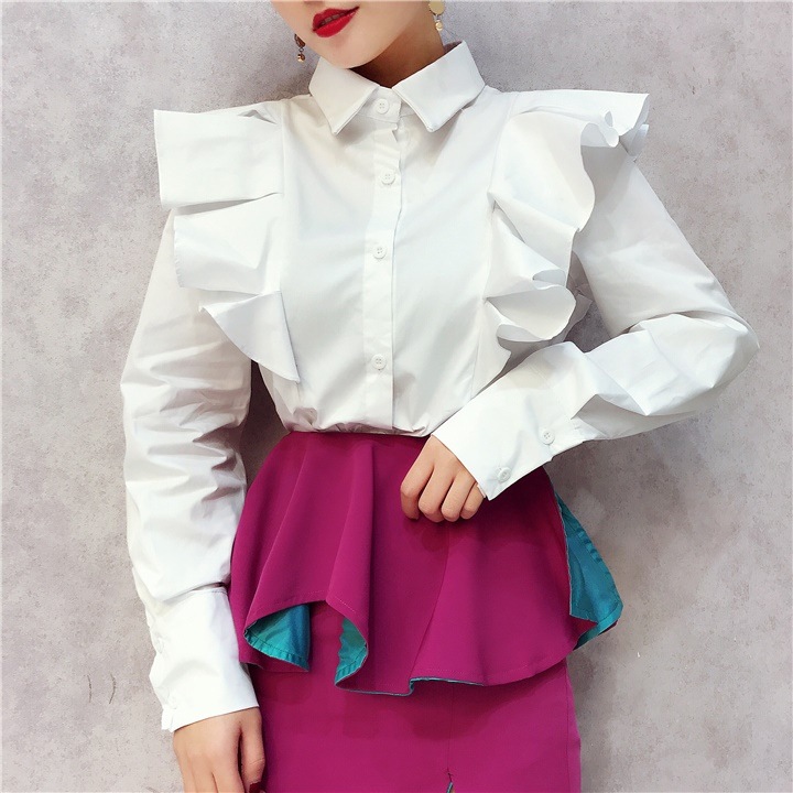 861.肩フリルロングスリーブシャツ（ホワイト）