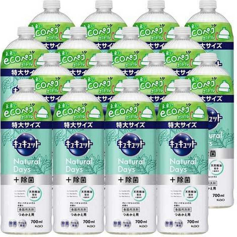 花王　(ケース販売) キュキュット Natural Days+ 除菌 ヴァーベナ&シトラスの香り つめかえ用 700mL×16個