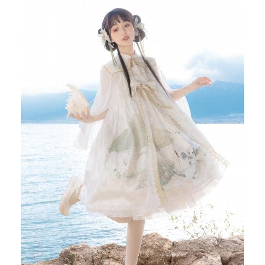 ジャンパースカート 中華 ロリータ ワンピース ハイウエスト 膝丈 ミモレ丈 ロリータ ドレス チャイナ風 lolita 可愛い お姫様 ドレス ゴスロリ ロリータ服 白系30%までに制限