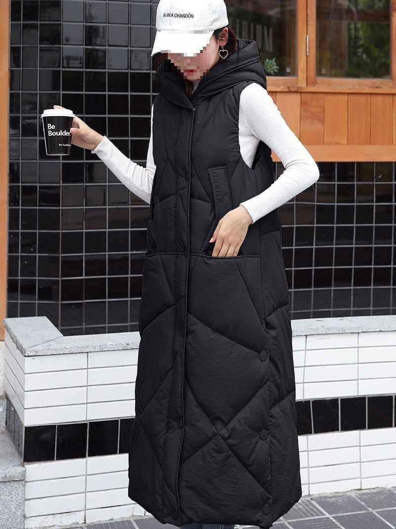 冬 新作 フード付き 加厚 ロング丈 膝丈 ダウン綿 スリム見え 気品 綿ベスト 新入庫 アウター レディース ボレロ ベスト トレンド