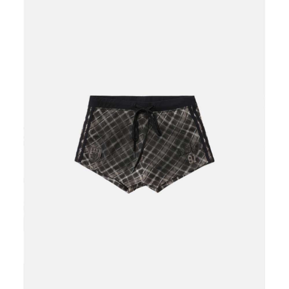 BADBLOOD AQUA Vintage Club Boy Shorts Check Brown w-srt2