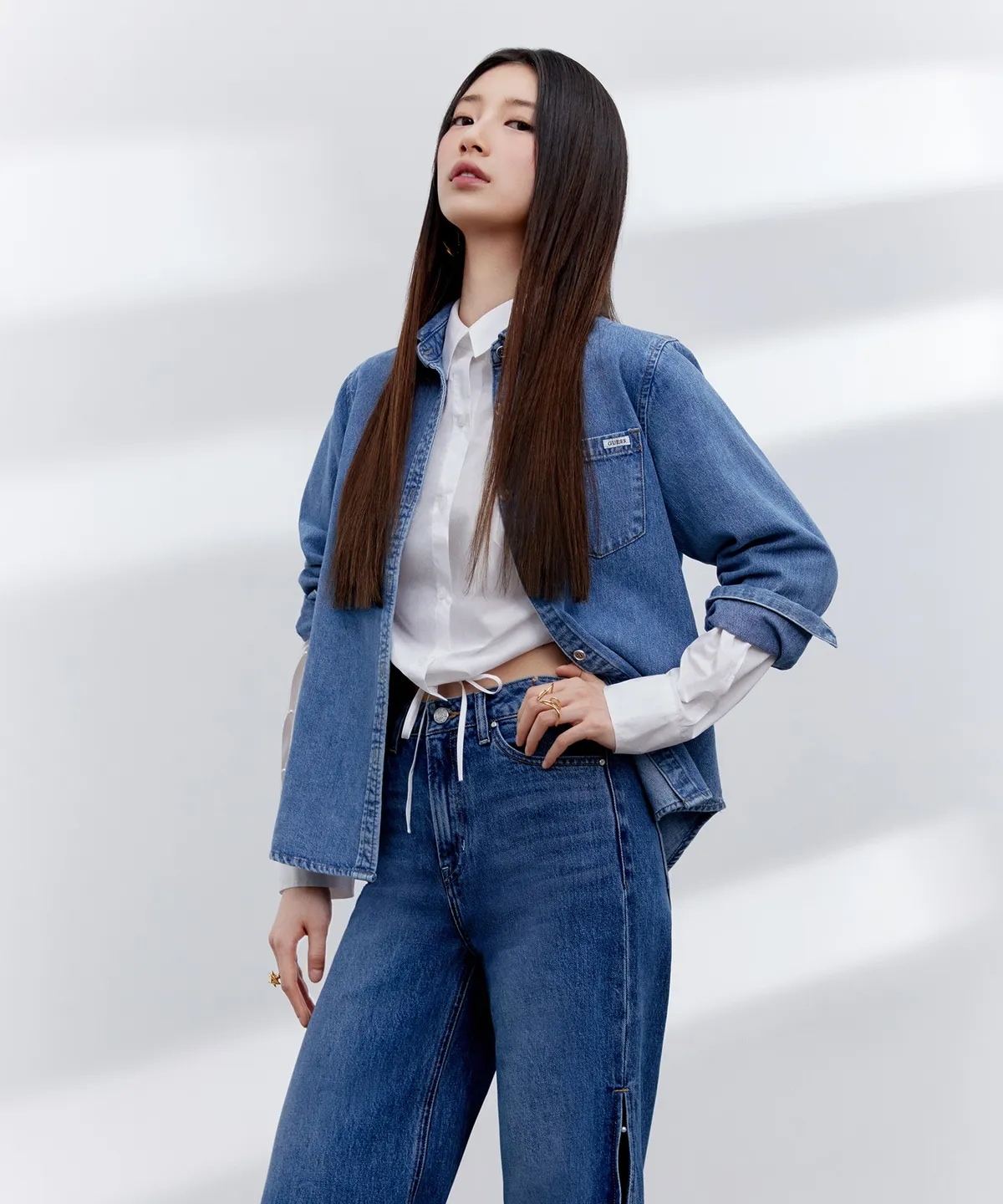 [SUJI 着用] ベーシック デニム シャツ 韓国の人気ファッションブランド