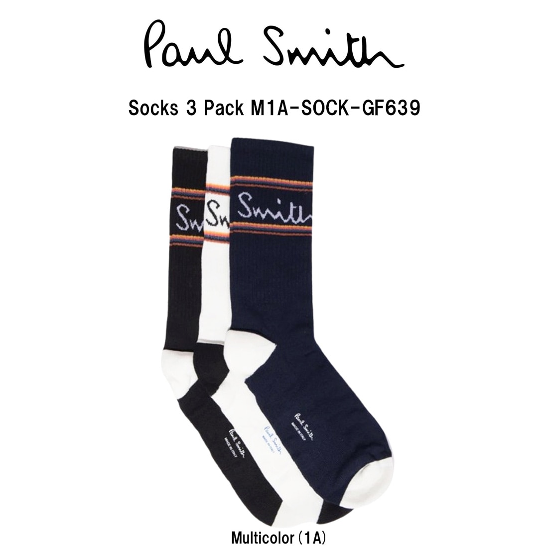 Paul Smith メンズ ソックス ロゴ ストライプ ライン リブ 3足組 靴下 男性用 ギフト プレゼント 箱入り 3Pack M1A-SOCK-GF639