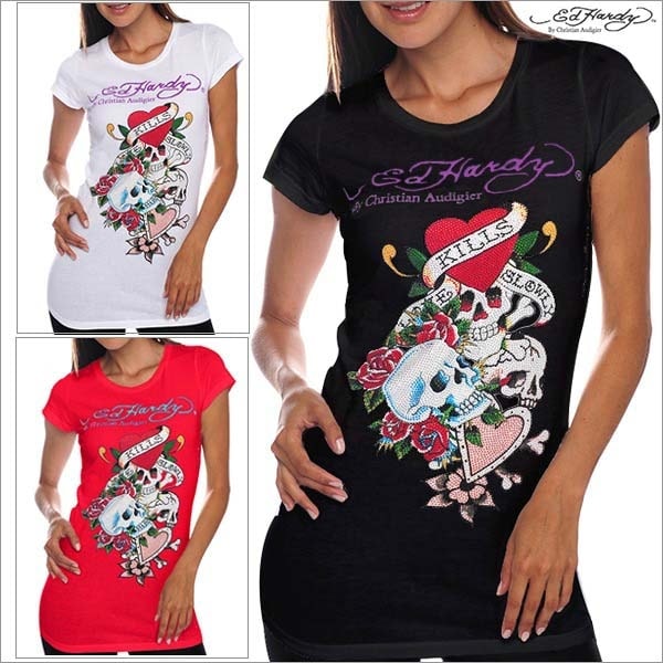 Ed Hardy エドハーディー ラインストーンロンT TAKATO着用 Qoo10] エドハーディー Ed Hardy レディース トリプル