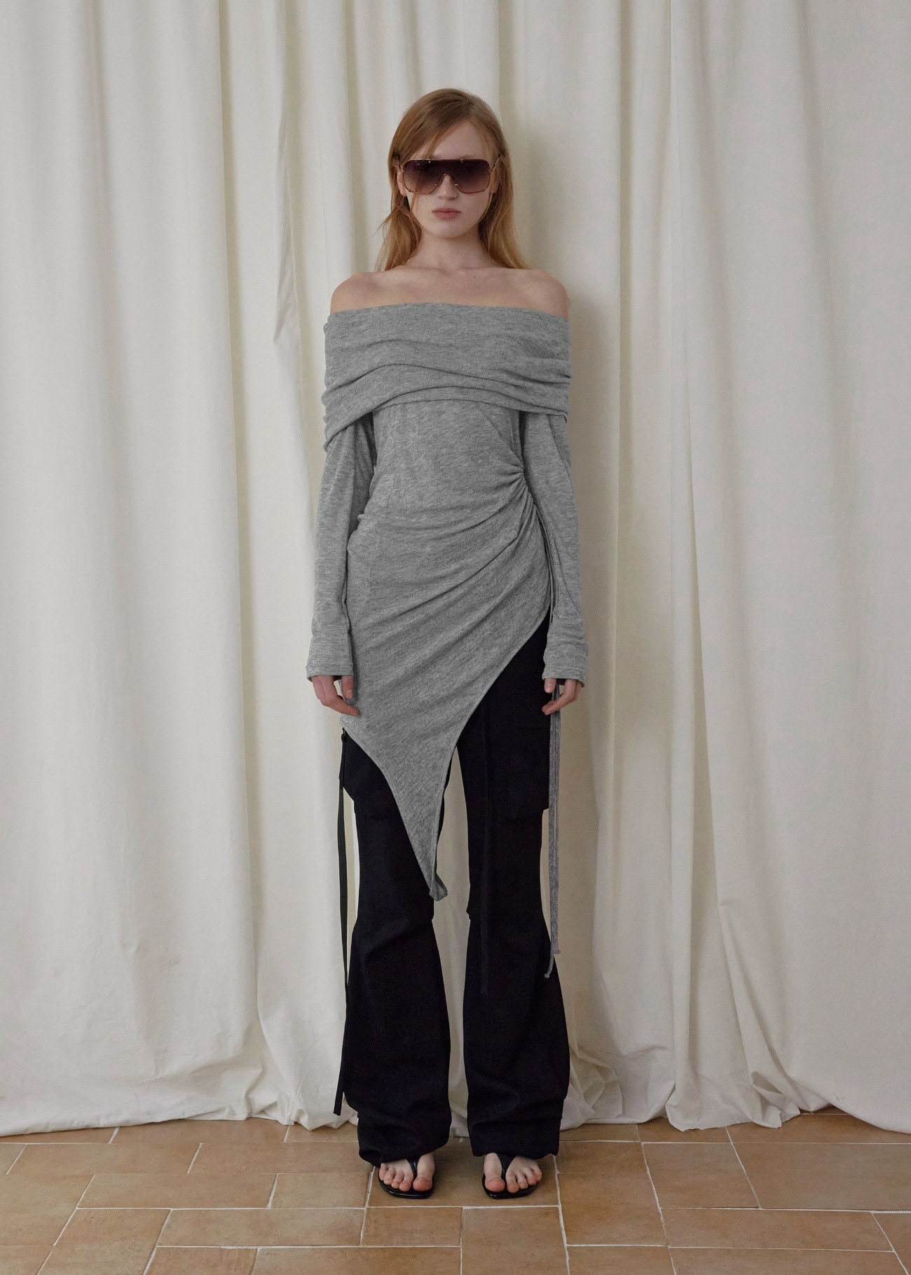 【bohemseo】 [2ND] TWO-WAY OFFSHOULDER TOP, LIGHT GRAY 正規品
