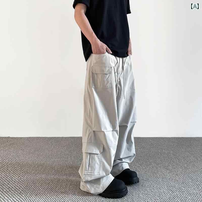 カーゴパンツ　メンズ　レディース PUEEの アメリカン ストリート 感 あふれる 機能的な マルチ ポケット パラシュート オーバー オールの ワイド レッグスリム カジュアル パンツ
