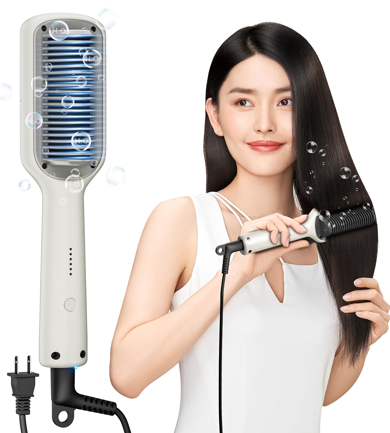 ストレートブラシ ブラシアイロン 【2024最新型】 130~200℃ 5段階温度調整 30秒急速加熱 マイナスイオン ストレート＆カール両用 20min自動電源オフ 火傷防止 静電気防止 ヘアアイロ