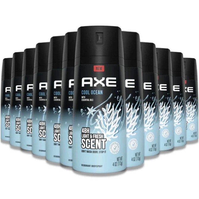 Axe - Light & Fresh Scent, Deodorant Bodyspray, Cool Ocean - 4 Oz - 12 Pack
