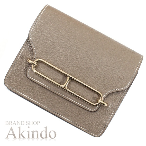 【新品】エルメス 二つ折り財布 ロウリス スリム ウォレット エトゥープ シェブルミゾル HERMES シェーブル レザー 本革 コンパクト カード入れ コインケース ウエストポーチ レディース HE