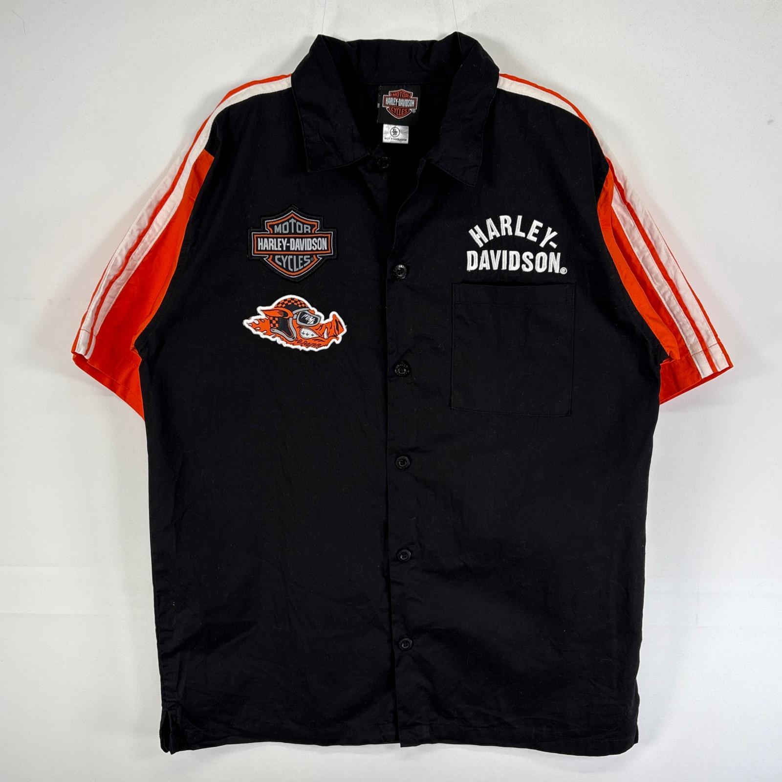 古着 半袖シャツ 刺繍 ワッペン ワーク 胸ポケ 企業 バイク 子どもサイズ 20 ブラック バックプリント メンズ