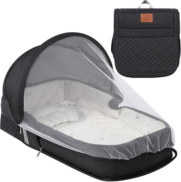 ココリズム ベッドインベッド ベビーベッド クーファン 現役保育士監修 ポータブル 折りたたみ式 寝返り防止 新生児 携帯型ベビーベッド( ブラック, ベビーベッド)