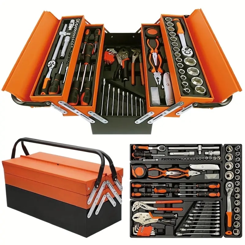 85pcs ツールセット ガレージツール 両開き鉄製ケース 整備工具セット ホームツールセット 85点組 ソケットレンチセット ドライバーセット 車メンテナンス用 家庭修理 DIY作業 6,929円