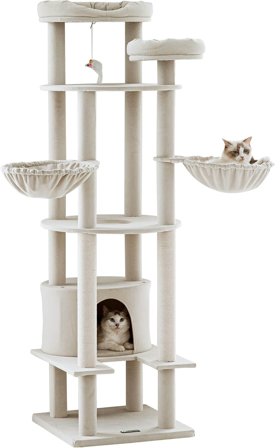 Mwpo 多頭飼いキャットタワー 猫タワー 猫 キャット タワー 猫用品 据え置き 大型猫 爪とぎ おもちゃ ハウス おしゃれ 室内 おしゃれ 人気 運動不足 でっかいハンモック 猫の宮 266