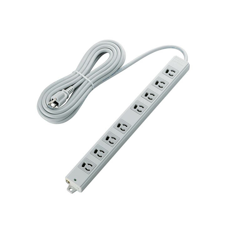 工事物件 3ピン 熱に強い 抜け止め マグネット付 電源タップ8個口 5m グレー