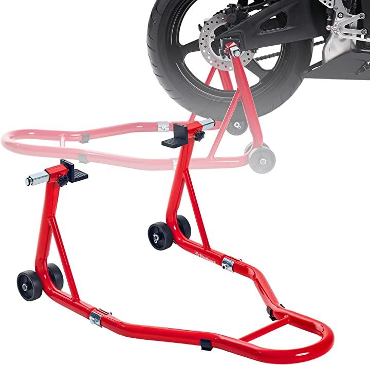 バイクスタンド リア メンテナンススタンド 後輪用 整備用 耐荷重340kg 750LBS キャスター付き( レッド, L型)