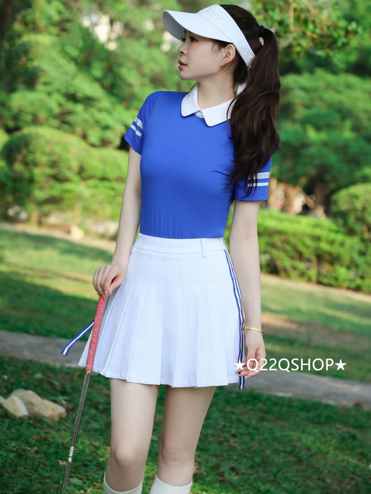 ゴルフウェア 2025 春夏 上下セット レディース 韓国風 白 青 半袖 poloシャツ Tシャツ ゴルフスカート プリーツスカ 速乾 通気 スポーツウェア テニスウェア 女性 かわいい おしゃれ