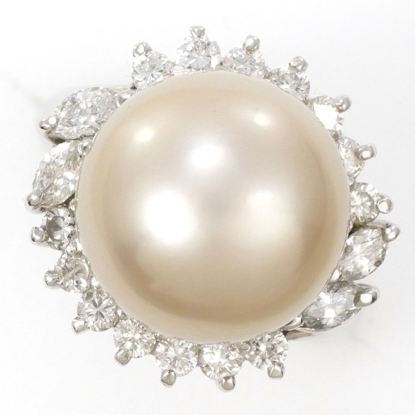PT900 プラチナ リング 8号 南洋真珠 約12mm ダイヤ 0.70 カード鑑別書 中古