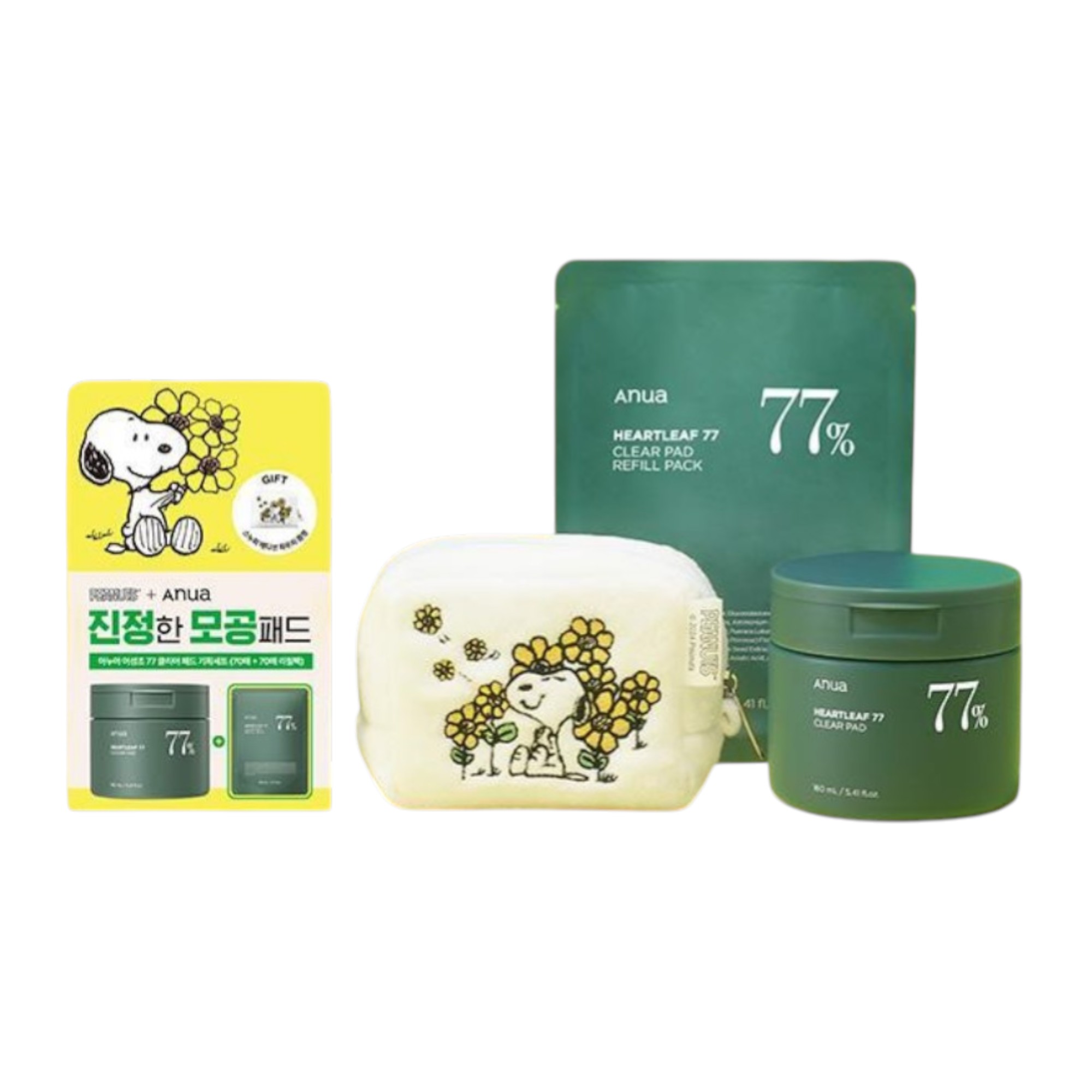 スヌーピー エディション ドクダミ77 クリアパッド 70枚 + 詰め替え 70枚 + スヌーピーポーチ