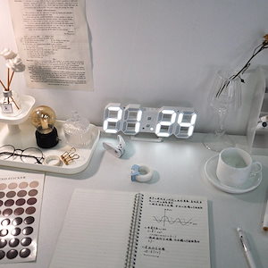 韓版 ins ホワイトデジタル時計 音声制御 LEDデジタル 目覚まし時計 壁掛け 3D置き時計 置